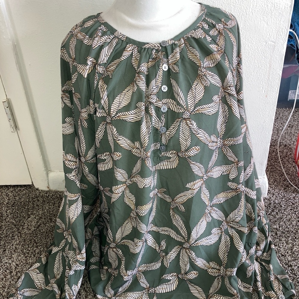 NWT LOFT Ribbon Bubble Sleeve Henley Top Sz XL - Picture 4 of 8